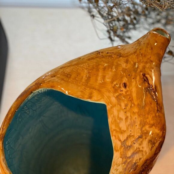 Vintage Handmade Glossy Ceramic Wood Print Vase - Picture 8 of 15